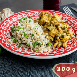 Frango em cubos com shimeji e arroz integral com vagem - 300G