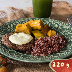 Burguer de carne com molho mostarda, arroz vermelho e abóbora - 320g